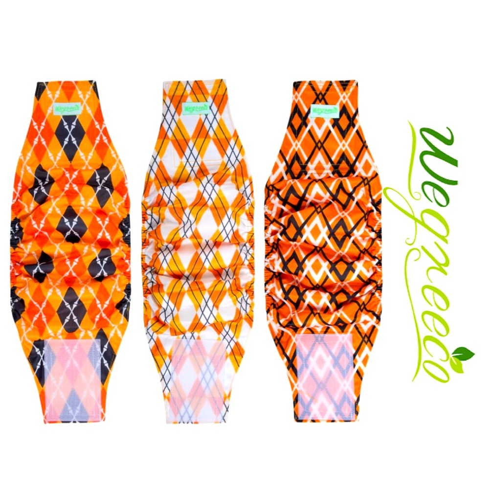 WEGREECO Washable Male Dog Belly Band Diapers Yellow Geometric 3-Pack Sz XXL